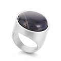 Chunky silver stainless steel ring with a large oval dark purple gemstone inlay - Silver Base Dark Mineral Stone (KR108108-K)