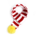 Miniature red and white striped knit scarf with a yellow pompom for pets or dolls - White and Red Striped Knitted Scarf
