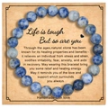 Handmade 8mm blue and white natural stone friendship bracelet on a vintage card - 8mm Beads With Card / Blue Spot Jasper
