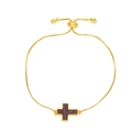 Fashionable gold-plated box chain bracelet featuring a cross pendant with purple crystals - Purple