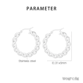 Detailed size parameters of 31mm twisted rope round hoop earrings in silver stainless steel - Steel Color (KE105510-KFC)