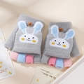 Grey knitted convertible kids gloves with cute bunny flip cover and button detail - 4-10 Years / Rabbit-Grey