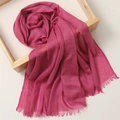 Magenta linen cotton scarf with frayed edges displayed in a wooden frame box - 180*100cm / Rose Red (TH39-18)