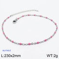 Minimalist silver stainless steel anklet featuring delicate pink enamel beads - Silver Chain Pink Bead (KJ1743-Z)