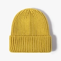 Winter mustard yellow knitted beanie hat with thick ribbed texture and wide cuffed brim - Ginger Yellow