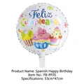 Spanish Feliz Cumpleaños foil balloon featuring cupcake design and 53cm x 47cm dimensions - Spanish Happy Birthday Balloon