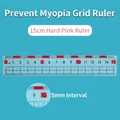 Detailed view of a 15cm pink rigid ruler featuring 5mm scale grids for precise writing - Anti-Myopia Straight Ruler (Pink 15CM)