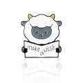 Spilla in smalto a forma di agnello con cartello Make a wish su sfondo bianco - Pecora dei Desideri (CC189)