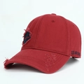 Distressed red cotton baseball cap with maple leaf accents and STARING embroidery - Adjustable / Red