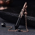 Polished hexagonal obsidian stone pendant with vintage copper cap and beaded chain - Antique Bronze Black Agate