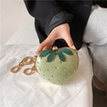 Mini light green strawberry shape heart bag with gold studs and snake chain strap - Green