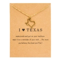 Close-up of golden Texas state map pendant necklace on brown kraft wish card - Texas Map Gold Card (YH6011) / Gold