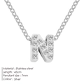 Silver stainless steel pendant necklace with letter N design and cubic zirconia stones - Letter N / Silver