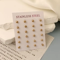 Lot de 12 paires de boucles d'oreilles boules en acier inoxydable doré sur support blanc - Or Rose (4mm)