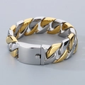 Bracciale da uomo bicolore oro e argento con grande chiusura a scatto lucida - Stile Bicolore Oro (KB53381-D) / Bracciale 22cm