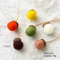 Set of 6 colorful wool felt acorns with natural caps for DIY Christmas tree decoration - Pack of 6 (10g) / Multicolor B