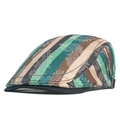 Gorra plana étnica con estampado paisley de rayas verde oscuro y hebilla ajustable - Verde