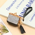 Close-up of black coin purse keychain with silver rhinestones and gold clasp detail - Black Full Rhinestone
