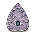 Broche en émail planche ouija lavande avec motifs lune, étoile et œil pour vêtements - Planche Ouija Mauve