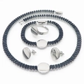 Zilverkleurige sieradenset met zwarte keramische rechthoekige accenten en zirkonia - Zilveren Basis Met Zwarte Steen (KS200988-LX)