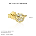 Ohrstecker Stern und Mond in goldfarbenem 925er Silber mit Zirkonia-Verzierung - Saturn Planet - Einzeln / Gold