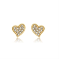 Sparkling gold heart stud earrings with white crystal pavé in a minimalist style - Pave Heart Style (APE03) / Gold