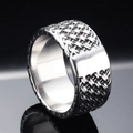 Vintage punk mesh woven stainless steel wide band ring for men with polished finish - US 7 / Steel