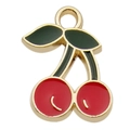 Roter Kirsch-Anhänger aus Goldlegierung für DIY-Schmuck Armbänder und Ketten - Kirsche 12x18mm