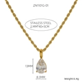 Detail of 18K gold plated stainless steel twist chain and teardrop crystal pendant necklace - Gold - Clear Zircon (ZN1101G-01)