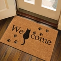 Brown coconut fiber style welcome mat with cat silhouette on wooden floor - A Cat / 60*90cm