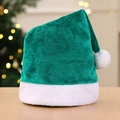 Short plush emerald green Christmas hat with white faux fur trim and pompom decoration - Christmas Green