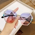 Frameless oversized sunglasses with purple gradient lenses and sparkling rhinestones - Gradient Blue Pink