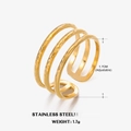 Anillo ajustable de tres capas de acero inoxidable chapado en oro 18K martillado - Estilo Abierto Martillado de Tres Capas / Dorado