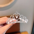 Elegant silver crown hair comb with sparkling rhinestones and white pearls for girls - 15# Crown Hair Comb (Medium)