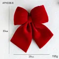 Large red velvet Christmas bow for tree decoration, 33cm height with soft texture - 33cmx29cm / Bright Red (Large)