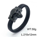 Bracelet punk en cuir tressé noir avec breloque crâne en métal noir mat - Couleur Noire Crâne (KB150797-KFC)