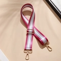 Adjustable wide fabric bag strap in pink and silver stripes with gold metal buckles - Rose Red and Silver (Gold Buckle)