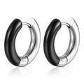 Orecchini a cerchio bicolore nero e argento in acciaio inossidabile placcato oro 18 carati - Cerchio Rotondo Bicolore Nero Argento 4*12
