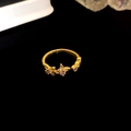 18k gold plated open ring featuring pink zircon flower stars in vintage palace style - Gold-Purple