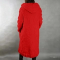 Detail of red oversized hooded knit cardigan with thick coarse stitching texture - 3XL / Tops / Red