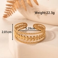 Golden leaf cutout adjustable stainless steel bangle with beaded texture and sizing data - Hollow Leaf Beaded Edge Style (YB-088)
