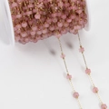 Pink natural stone beads and gold copper chain for bohemian DIY jewelry making - Gold Chain - Pink