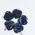 Deep blue heart-shaped natural stone pendants with silver metal clasps in a set of five - Blue Sodalite