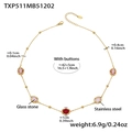 Gold-plated stainless steel necklace with five pink and red round glass stones - Gold Necklace - Mixed Red Glass Stone
