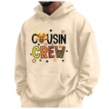 Beigefarbener Fleece-Hoodie zu Erntedankfest mit Cousin Crew Truthahn-Print und Kordelzug - S / Cousin Crew Truthahn Druck / Beige