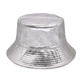 Detailed view of silver metallic bucket hat with reflective texture and multi-row stitching - M(56-58cm) / Silver