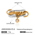 Ensemble de bagues empilables en acier inoxydable avec touches dorées et breloque zircon - Style Pierre Interconnectée Multi-bagues Bicolore (JDR0303006-PS)