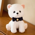Cute white Pomeranian plush toy puppy with fluffy fur and a navy blue decorative bowtie - 23CM / Blue Bowtie Style