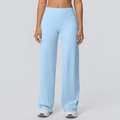 High-waisted light blue wide-leg yoga pants with a tummy control design for fitness - Sky Blue