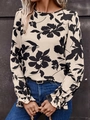 Women backless floral tie-back blouse in apricot with black flower print and ruffles - S / Apricot